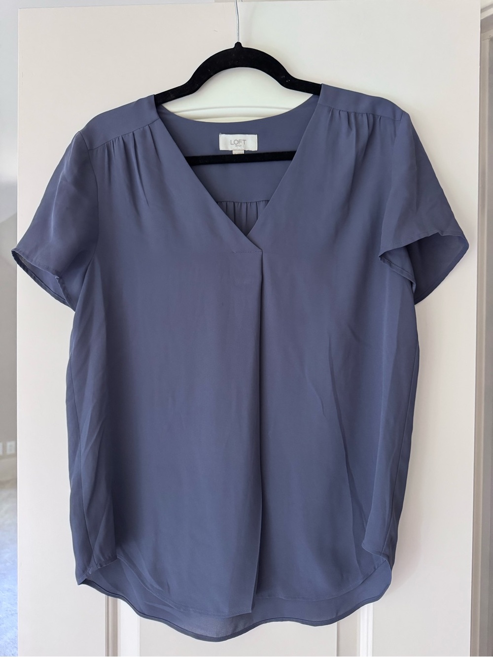 LOFT Dusty Blue V-Neck Short Sleeve Blouse